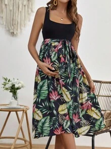 SHEIN 孕婦熱帶圖案繫腰帶連衣裙 - 彩色 - 查看 4