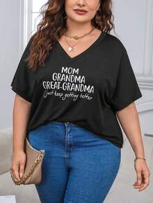 SHEIN Essnce Áo thun Plus size Slogan Giải trí - màu đen - Xem 3