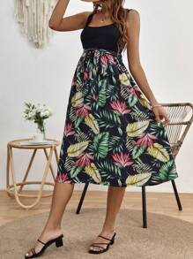 SHEIN 孕婦熱帶圖案繫腰帶連衣裙 - 彩色 - 查看 5