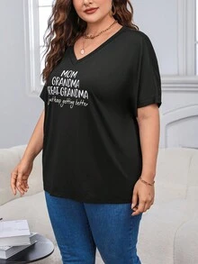 SHEIN Essnce Áo thun Plus size Slogan Giải trí - màu đen - Xem 4
