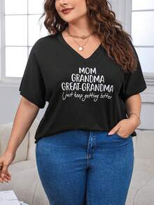 SHEIN Essnce Áo thun Plus size Slogan Giải trí - màu đen - Xem 5