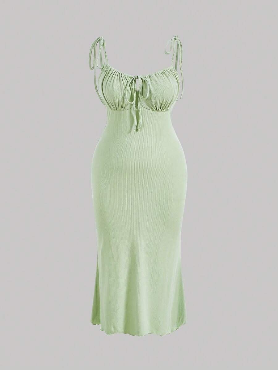 SHEIN MOD Vestido de tirantes de hombros con cordón pecho con fruncido con cordón delantero - verde menta - Ver 1