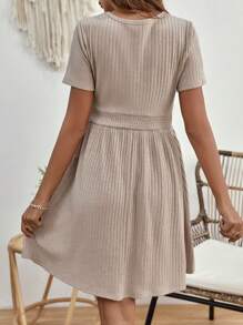 SHEIN Maternity Solid A-line Dress - Khaki - View 2