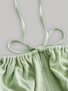 SHEIN MOD Vestido de tirantes de hombros con cordón pecho con fruncido con cordón delantero - verde menta - Ver 3