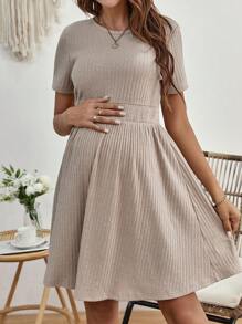 SHEIN Maternity Solid A-line Dress - Khaki - View 5