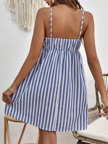 SHEIN Maternity Striped Print Button Front Cami Dress - Blue and White - View 2