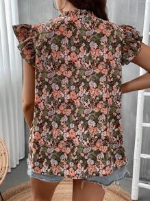 SHEIN VCAY Plus Floral Print Butterfly Sleeve Peplum Blouse - Multicolor - View 2