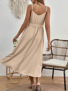 SHEIN Maternity Solid Belted Cami Dress - Apricot - View 2