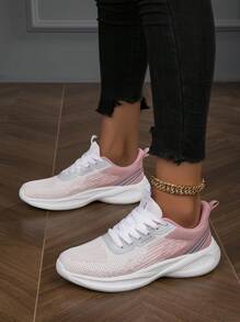 Women's Casual Lace-Up Running Shoes, Non-Slip, Breathable, Comfortable, Shock-Absorbing, Suitable For Driving, Walking And Sports, Color-Blocked, All Seasons