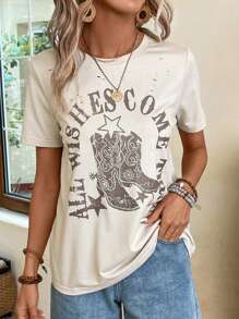 EMERY ROSE Shoes & Slogan Graphic Tee - Apricot - View 4