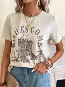 EMERY ROSE Shoes & Slogan Graphic Tee - Apricot - View 3