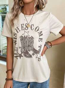 EMERY ROSE Shoes & Slogan Graphic Tee - Apricot - View 1