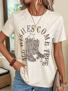 EMERY ROSE Shoes & Slogan Graphic Tee - Apricot - View 5