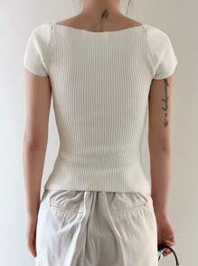 DAZY Solid Sweetheart Neck Knit Top - White - View 2