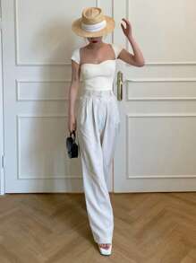 DAZY Solid Sweetheart Neck Knit Top - White - View 6