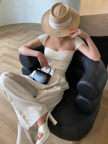 DAZY Solid Sweetheart Neck Knit Top - White - View 7