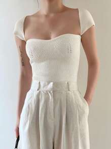 DAZY Solid Sweetheart Neck Knit Top - White - View 8