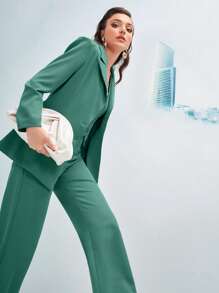 Modelyn 西裝領單排釦西裝外套和背心和褲子 - 藍色 - 查看 3