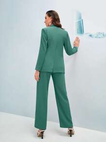 Modelyn 西裝領單排釦西裝外套和背心和褲子 - 藍色 - 查看 2