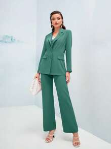 Modelyn 西裝領單排釦西裝外套和背心和褲子 - 藍色 - 查看 1