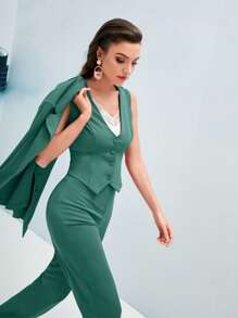 Modelyn 西裝領單排釦西裝外套和背心和褲子 - 藍色 - 查看 4