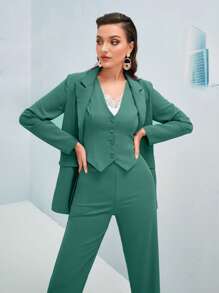 Modelyn 西裝領單排釦西裝外套和背心和褲子 - 藍色 - 查看 6