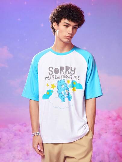 ROMWE X Care Bears Guys Cartoon & Slogan Graphic Raglan Sleeve Tee