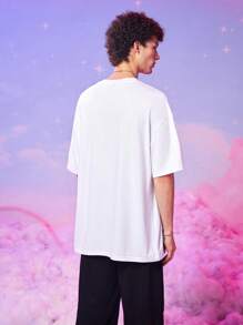 ROMWE MEN ROMWE X Care Bears 男士熊字母图案 T 恤，学校 - 白色 - 查看 2