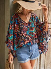 SHEIN LUNE 滿版印花蝙蝠袖襯衫 - 彩色 - 查看 4