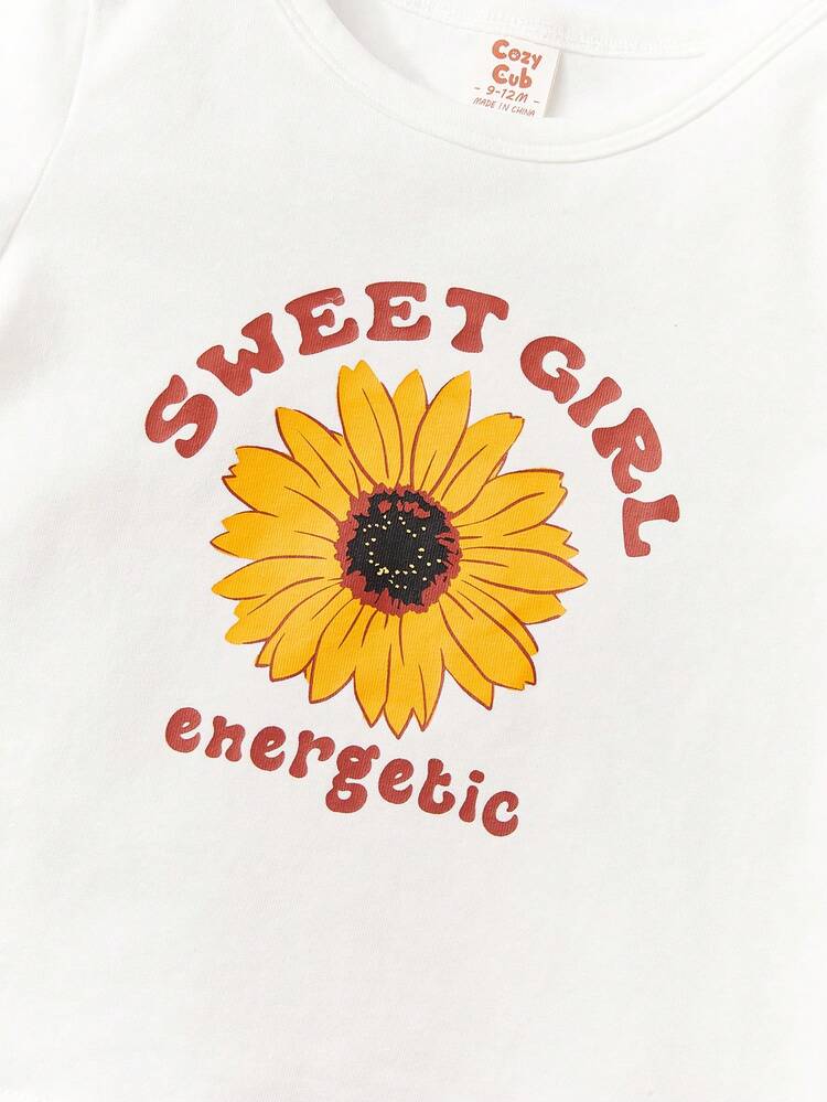 Baby 1pc Floral & Slogan Graphic Tee