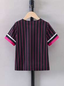 SHEIN 年轻女孩条纹 & 字母图案衬衫 - 黑色 - 查看 2