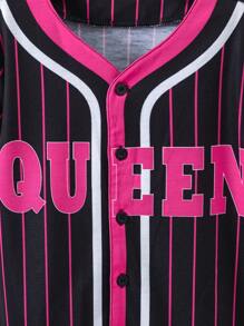 SHEIN 年轻女孩条纹 & 字母图案衬衫 - 黑色 - 查看 4