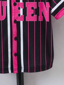 SHEIN 年轻女孩条纹 & 字母图案衬衫 - 黑色 - 查看 6