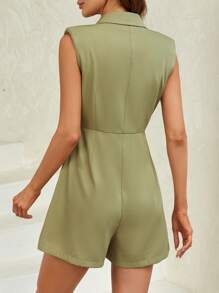 SHEIN Privé 素色西裝領雙排釦襯衫連體短褲 - 軍綠色 - 查看 2