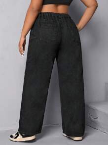 Jeans de pierna recta con estampado de mariposa desgarro - Negro - Ver 2