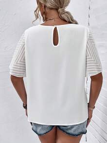 SHEIN LUNE Plus Solid Contrast Mesh Butterfly Sleeve Blouse - White - View 2