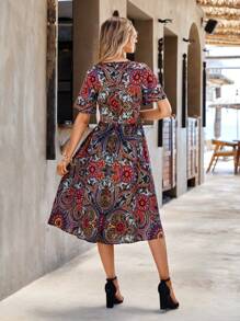 SHEIN Clasi Floral Print Belted Dress - Multicolor - View 2