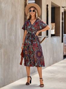 SHEIN Clasi Floral Print Belted Dress - Multicolor - View 3