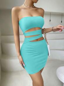 Chiquease Cut Out Tube Bodycon Dress - Mint Blue - View 6