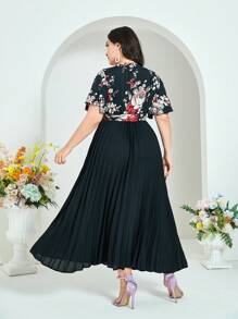Mulvari Đầm Plus Size Thắt lưng Xếp li Trọn gói Hoa Thanh lịch - Nhiều màu - Xem 2