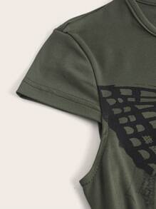 ROMWE Fairycore 蝴蝶圖案T恤 - 綠色 - 查看 3