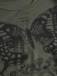 ROMWE Fairycore 蝴蝶圖案T恤 - 綠色 - 查看 4