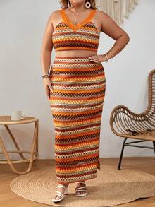 SHEIN VCAY con patrón geométrico Top de tirantes & Falda - Multicolor - Ver 2