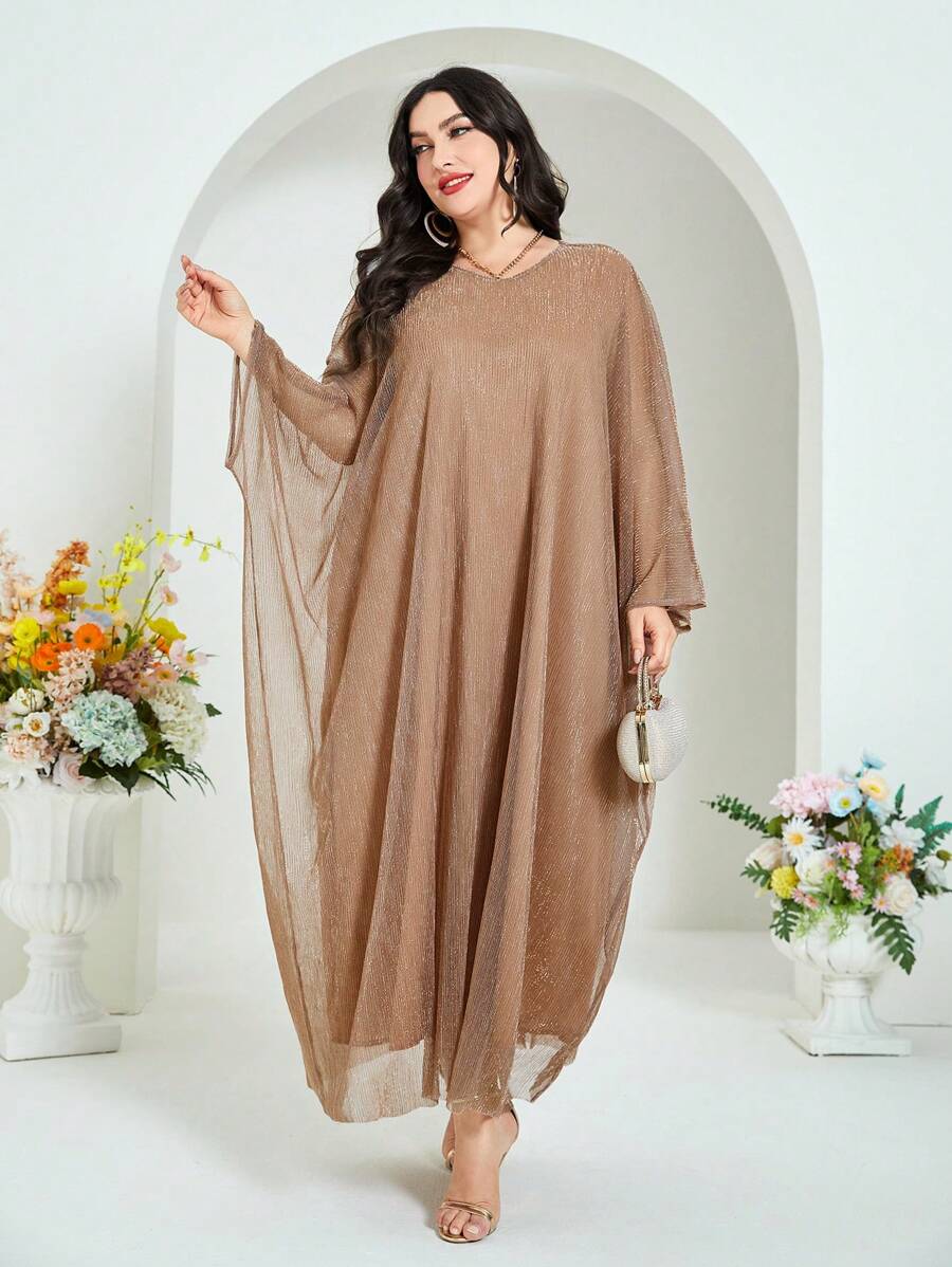 Al Najma Hơn tay cánh Váy sequin - Cà phê nâu - Xem 1