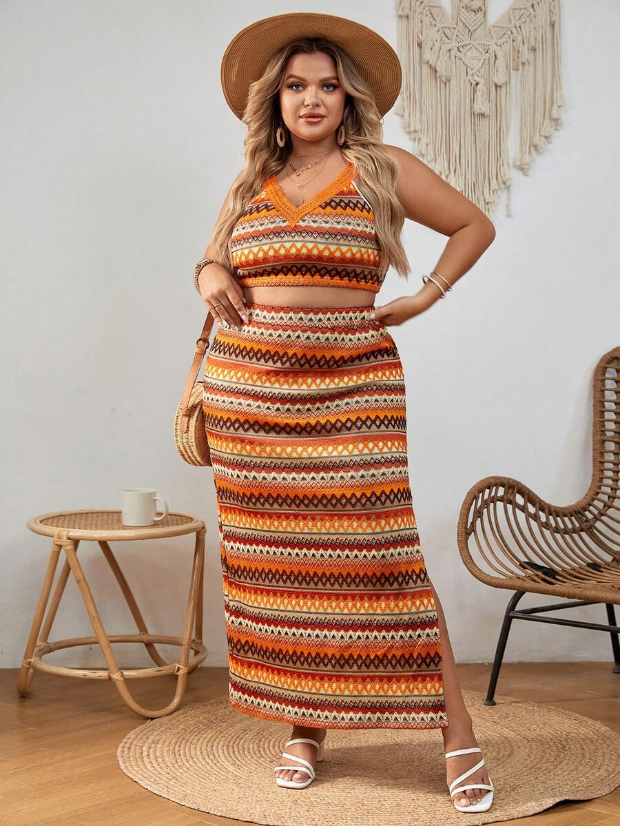 SHEIN VCAY con patrón geométrico Top de tirantes & Falda - Multicolor - Ver 1