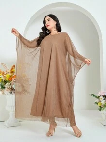 Al Najma Hơn tay cánh Váy sequin - Cà phê nâu - Xem 4