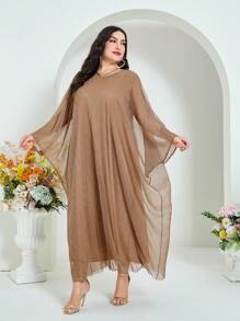 Al Najma Hơn tay cánh Váy sequin - Cà phê nâu - Xem 5