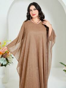 Al Najma Hơn tay cánh Váy sequin - Cà phê nâu - Xem 6