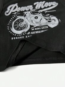 SHEIN EZwear 大碼摩托車和字母圖案短款背心 - 黑色 - 查看 4