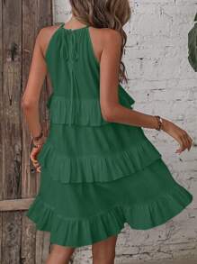 Chiquease Solid Ruffle Hem Cami Dress - Dark Green - View 2